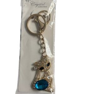 Gold and Blue Cat Keychain NWT